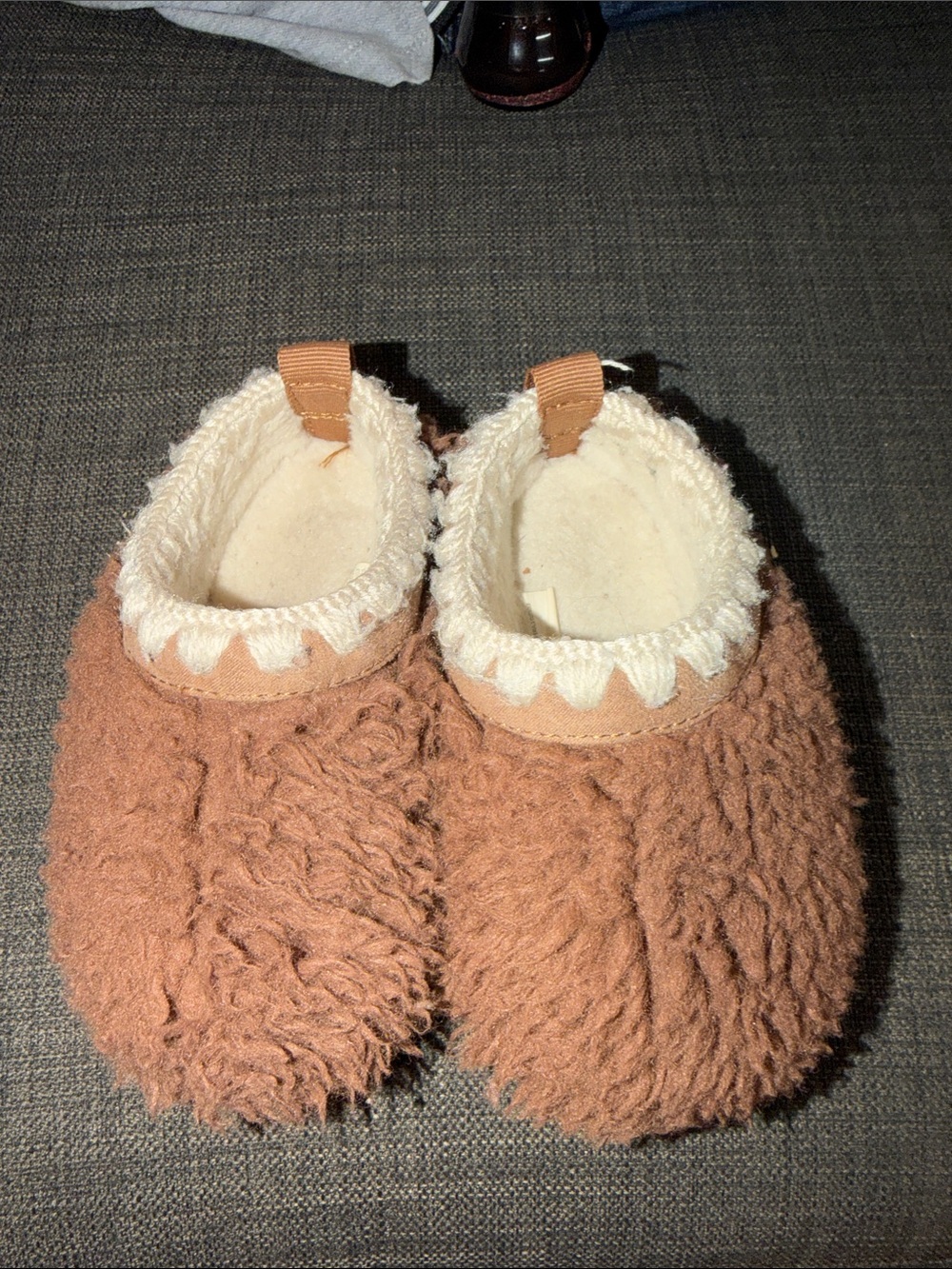 Target Brown Plush Kids Slippers with Cream Lining